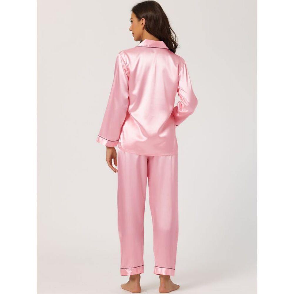 Women's Pajama Sets Sleepwear Button Down Soft Night Suit Lounge Light Pink - Picture 3 of 5